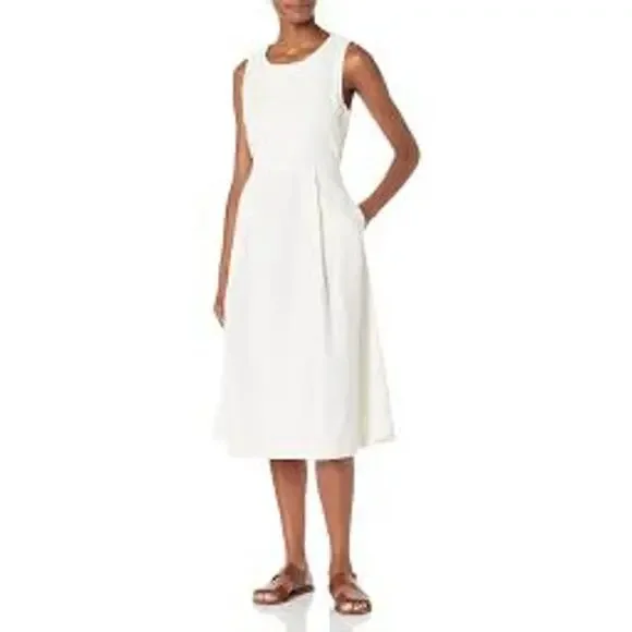 ADRIANO GOLDSCHMIED Libby Button Back Midi Dress w Pockets LINEN White Medium M - Picture 6 of 16